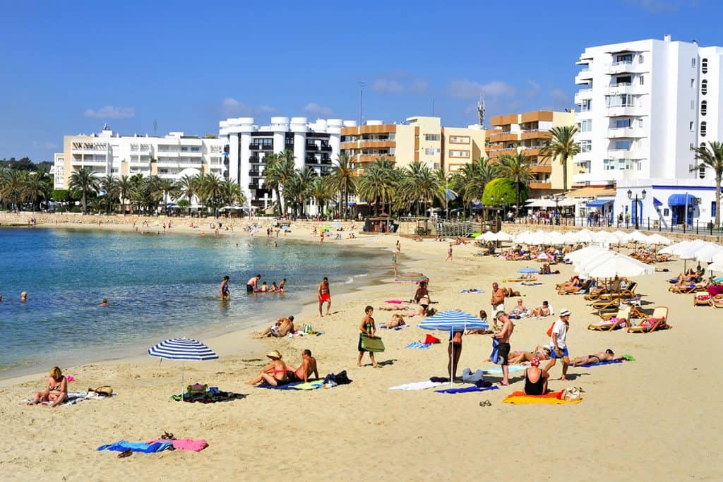 Platja de Santa Eulalia strand in Santa Eularia des Riu, Ibiza