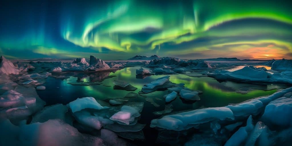 Noorderlicht boven Jökulsárlón, IJsland